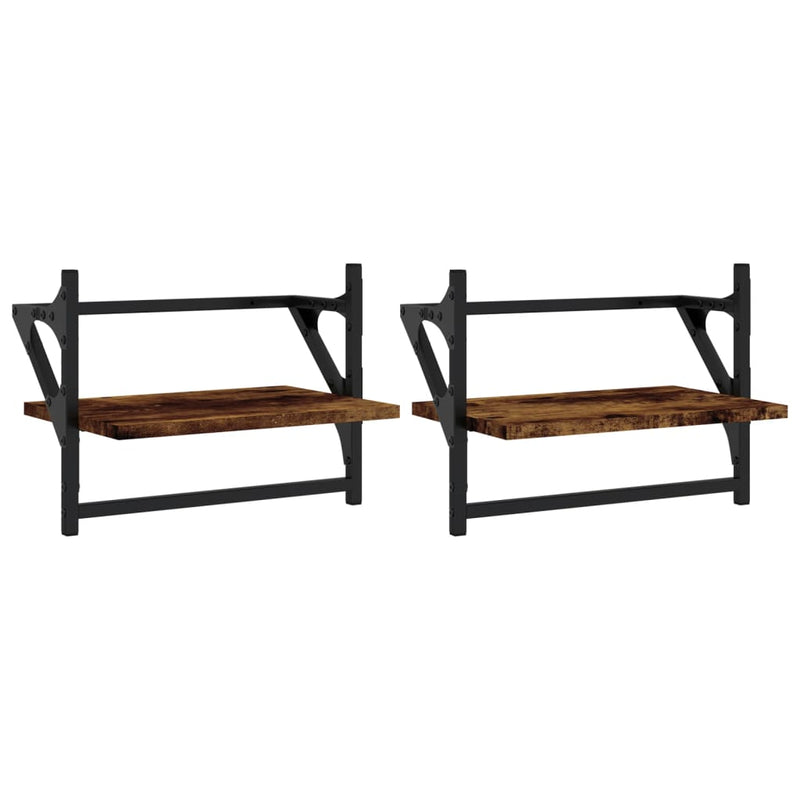 Wandschappen met stangen 2 st 40x25x30 cm gerookt eikenkleurig MeubelReus