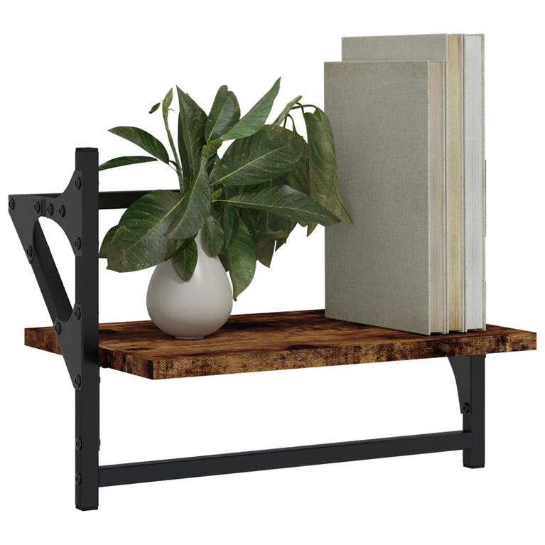 Wandschappen met stangen 2 st 40x25x30 cm gerookt eikenkleurig MeubelReus