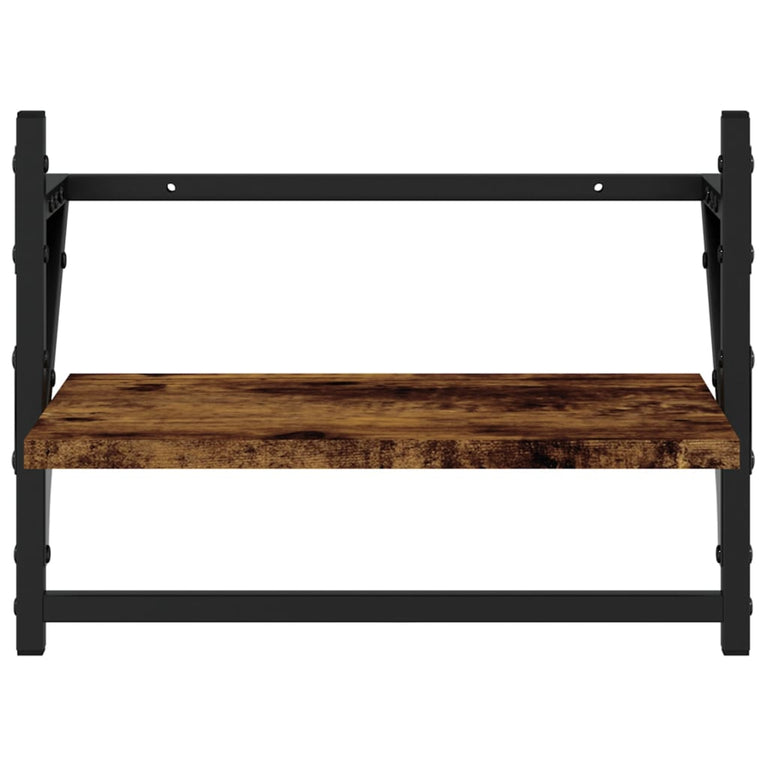 Wandschappen met stangen 2 st 40x25x30 cm gerookt eikenkleurig MeubelReus