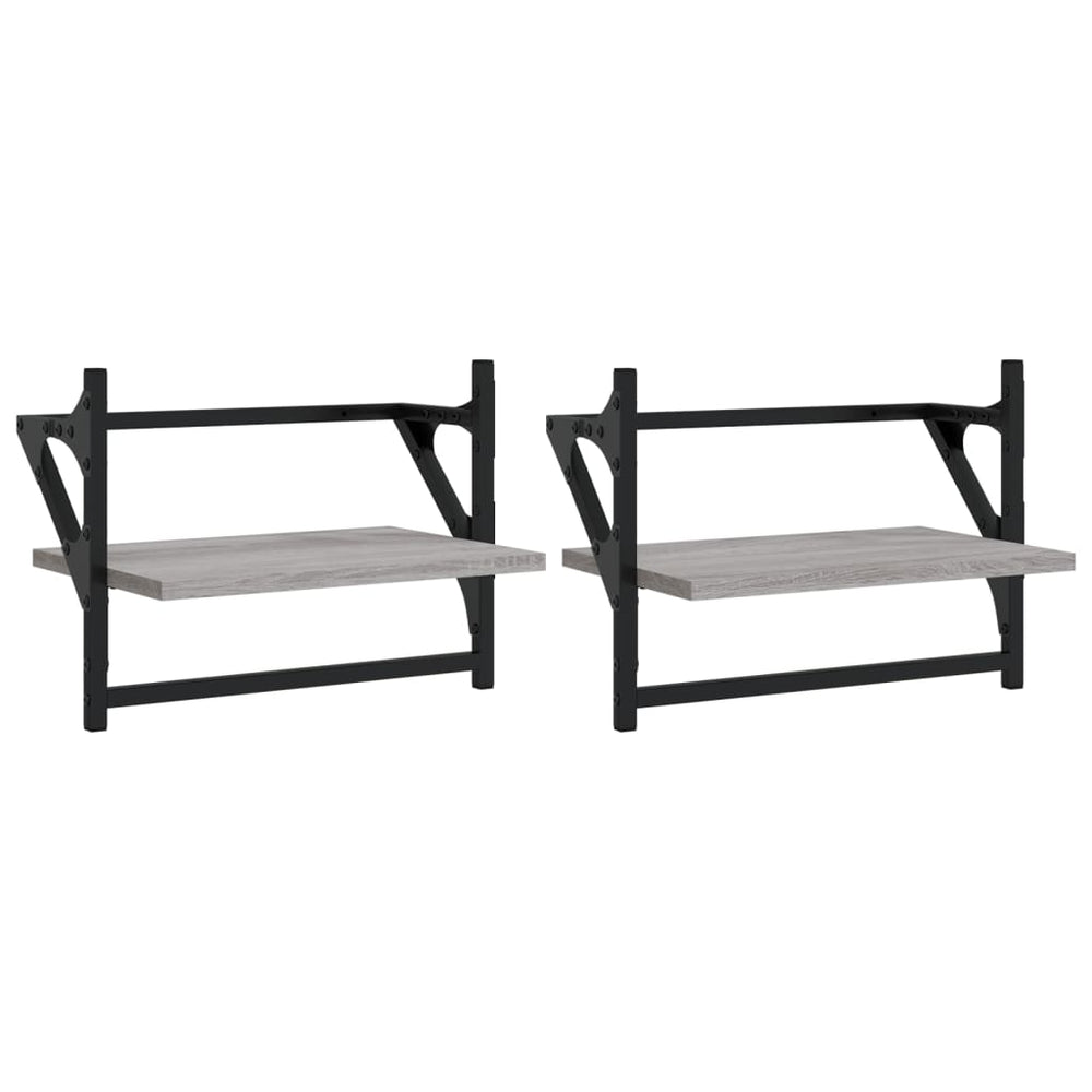 Wandschappen met stangen 2 st 40x25x30 cm grijs sonoma eiken MeubelReus