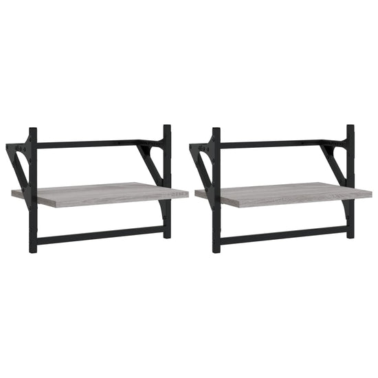 Wandschappen met stangen 2 st 40x25x30 cm grijs sonoma eiken MeubelReus