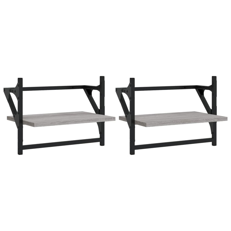 Wandschappen met stangen 2 st 40x25x30 cm grijs sonoma eiken MeubelReus