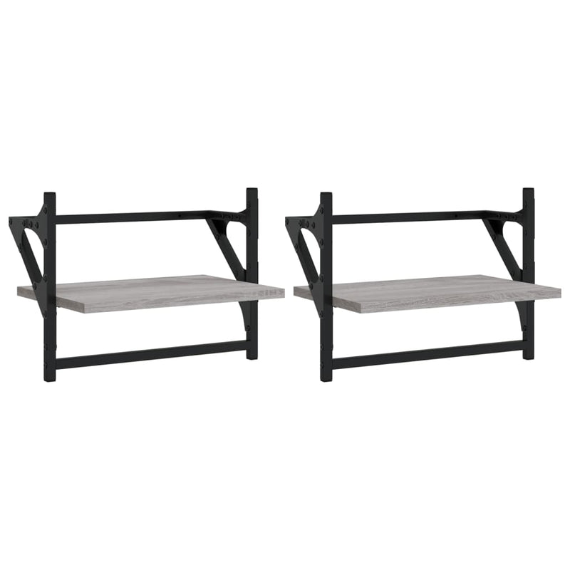 Wandschappen met stangen 2 st 40x25x30 cm grijs sonoma eiken MeubelReus