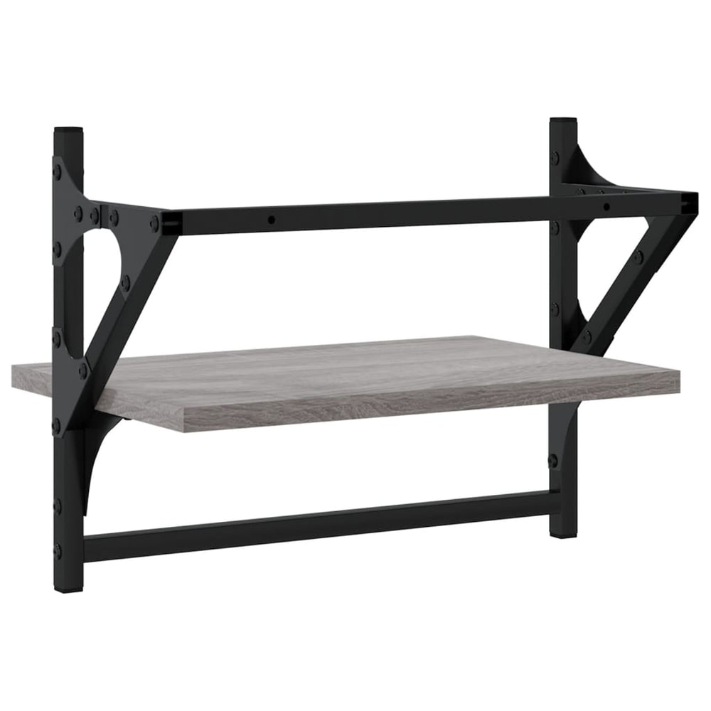 Wandschappen met stangen 2 st 40x25x30 cm grijs sonoma eiken MeubelReus