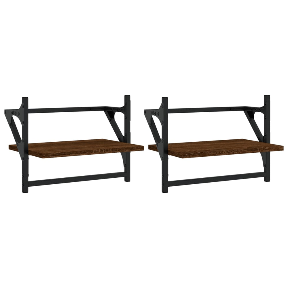 Wandschappen met stangen 2 st 40x25x30 cm bruin eikenkleur MeubelReus