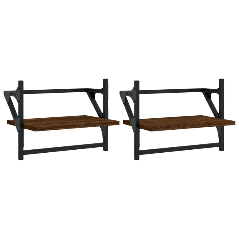 Wandschappen met stangen 2 st 40x25x30 cm bruin eikenkleur MeubelReus