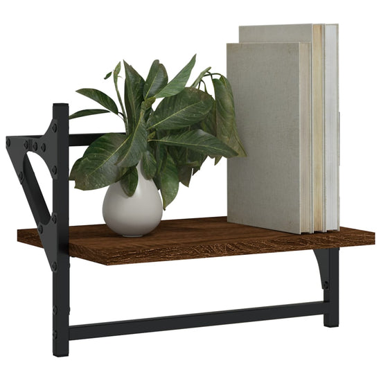 Wandschappen met stangen 2 st 40x25x30 cm bruin eikenkleur MeubelReus