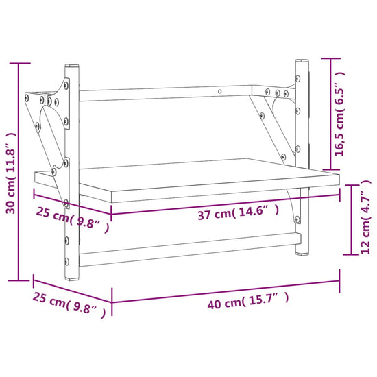 Wandschappen met stangen 2 st 40x25x30 cm bruin eikenkleur MeubelReus