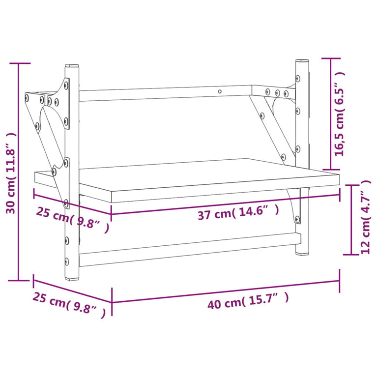 Wandschappen met stangen 2 st 40x25x30 cm bruin eikenkleur MeubelReus