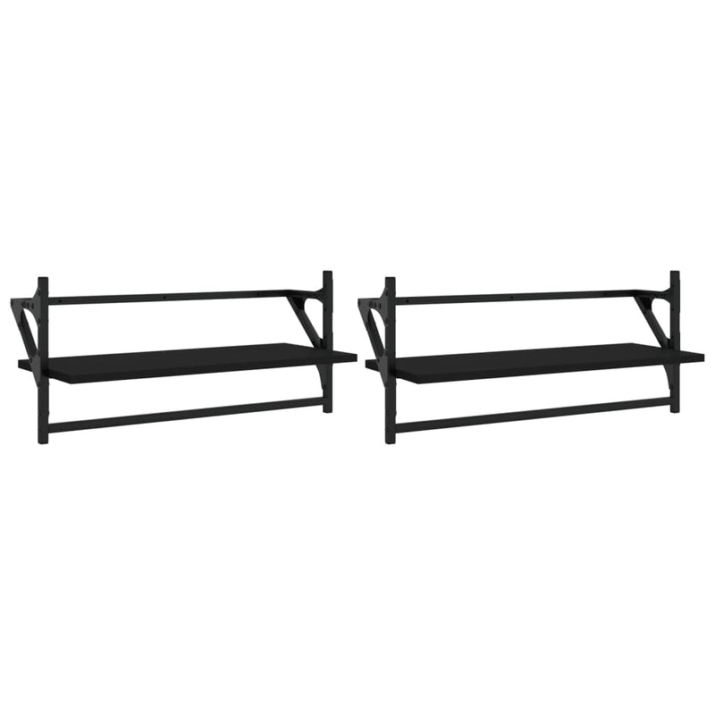 Wandschappen met stangen 2 st 65x25x30 cm zwart MeubelReus