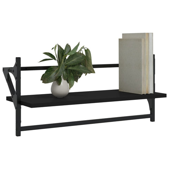 Wandschappen met stangen 2 st 65x25x30 cm zwart MeubelReus