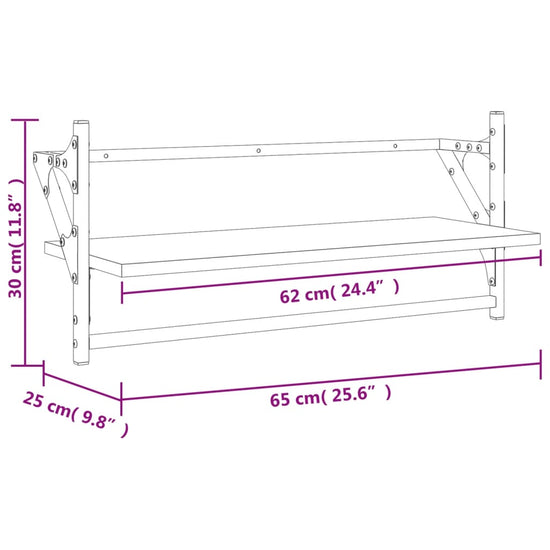 Wandschappen met stangen 2 st 65x25x30 cm zwart MeubelReus