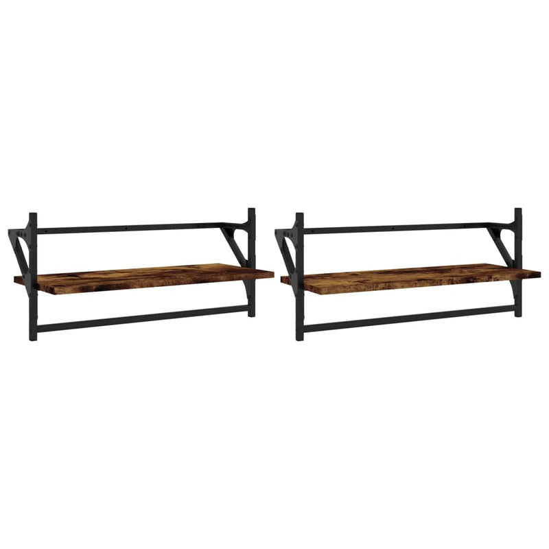 Wandschappen met stangen 2 st 65x25x30 cm gerookt eikenkleurig MeubelReus