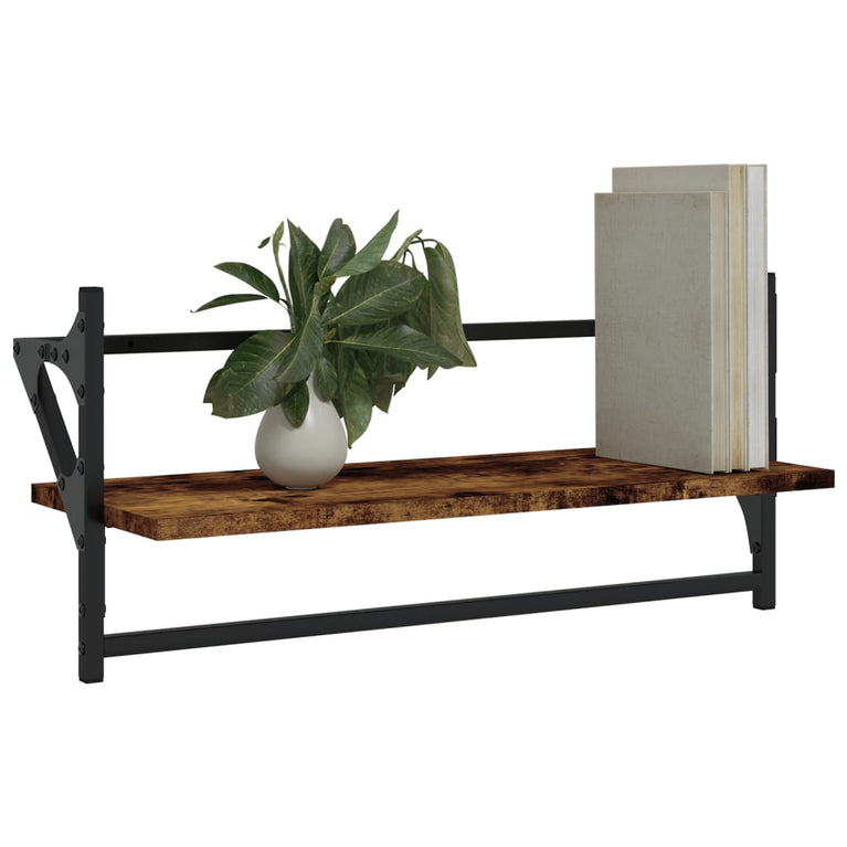 Wandschappen met stangen 2 st 65x25x30 cm gerookt eikenkleurig MeubelReus
