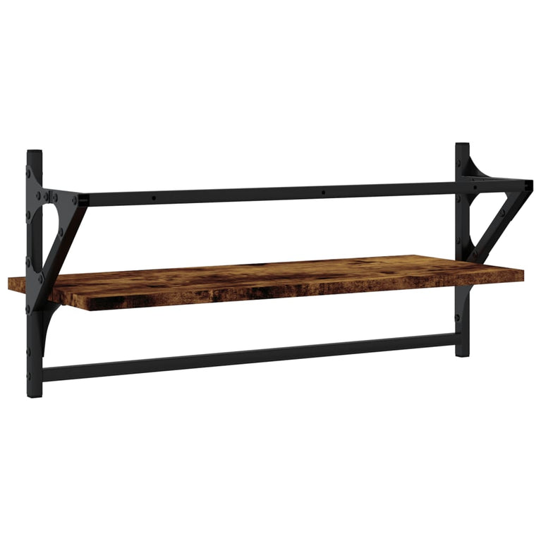 Wandschappen met stangen 2 st 65x25x30 cm gerookt eikenkleurig MeubelReus