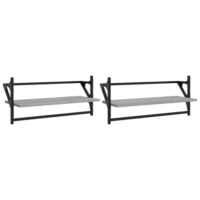 Wandschappen met stangen 2 st 65x25x30 cm grijs sonoma eiken MeubelReus