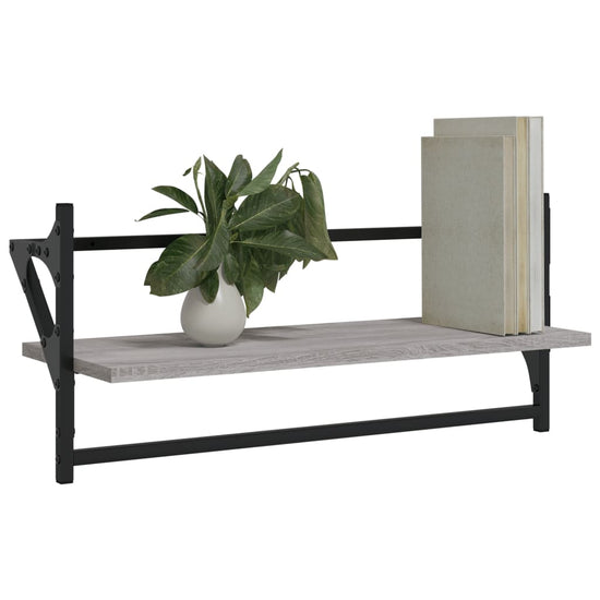 Wandschappen met stangen 2 st 65x25x30 cm grijs sonoma eiken MeubelReus