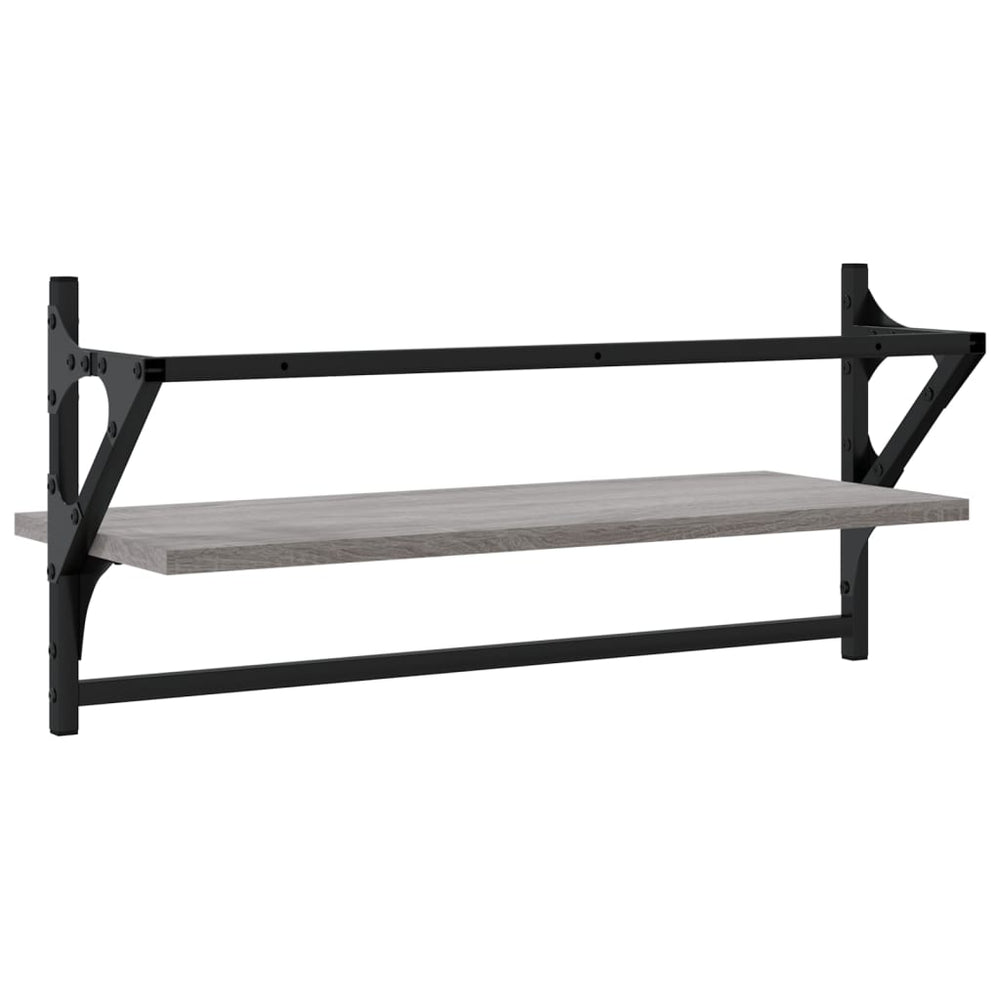 Wandschappen met stangen 2 st 65x25x30 cm grijs sonoma eiken MeubelReus