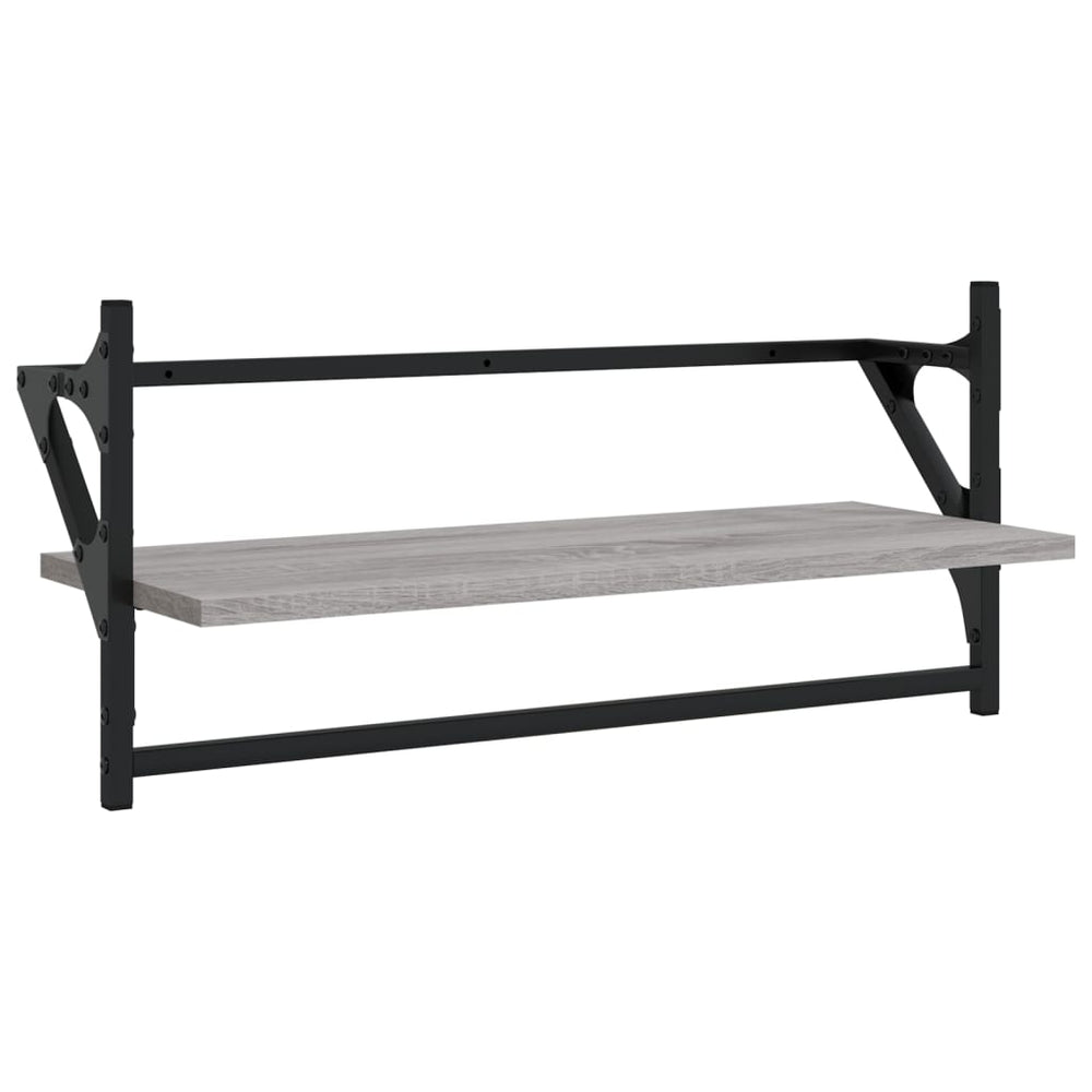 Wandschappen met stangen 2 st 65x25x30 cm grijs sonoma eiken MeubelReus