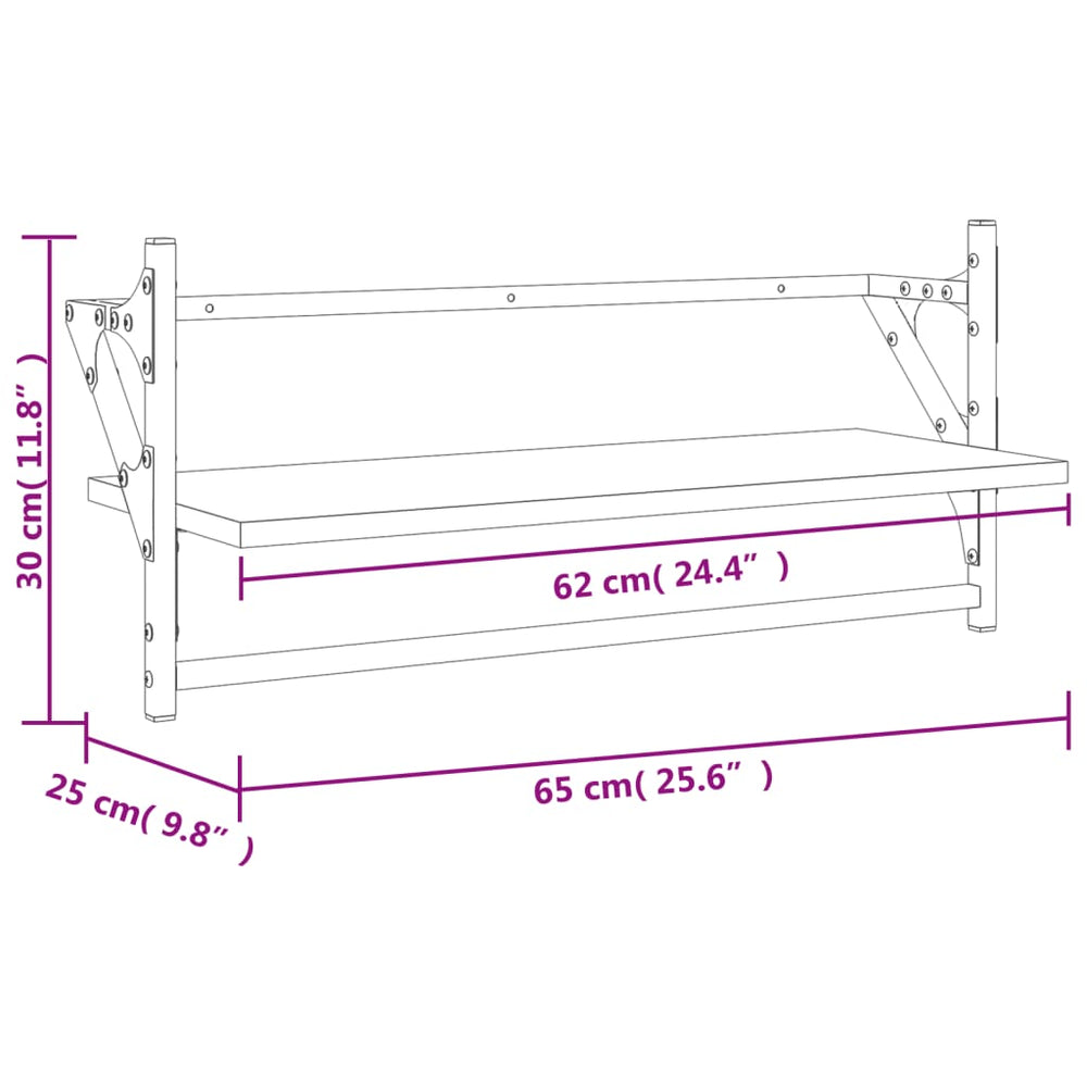 Wandschappen met stangen 2 st 65x25x30 cm grijs sonoma eiken MeubelReus