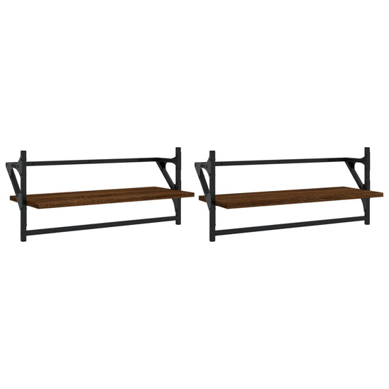 Wandschappen met stangen 2 st 65x25x30 cm bruin eikenkleur MeubelReus