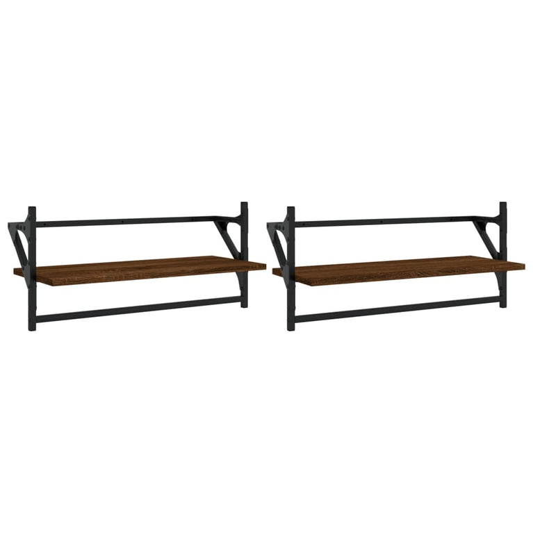 Wandschappen met stangen 2 st 65x25x30 cm bruin eikenkleur MeubelReus