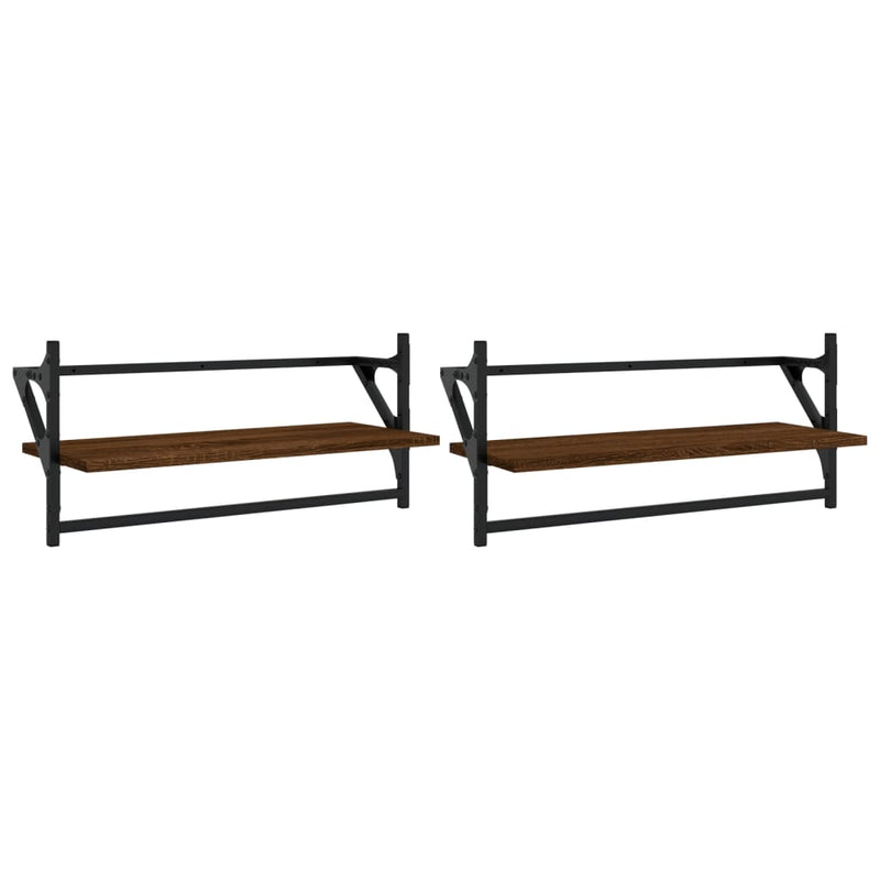 Wandschappen met stangen 2 st 65x25x30 cm bruin eikenkleur MeubelReus