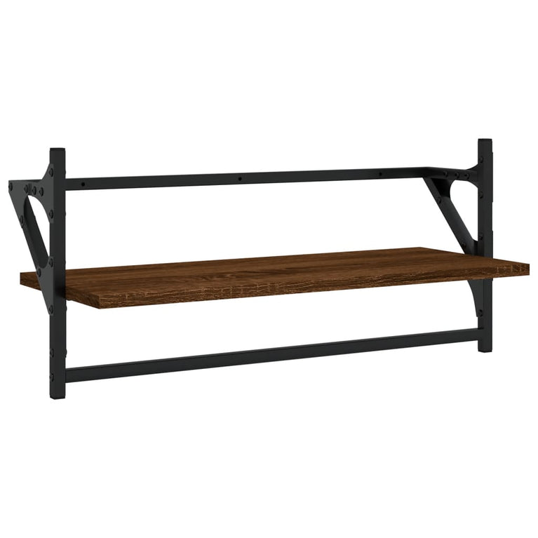 Wandschappen met stangen 2 st 65x25x30 cm bruin eikenkleur MeubelReus