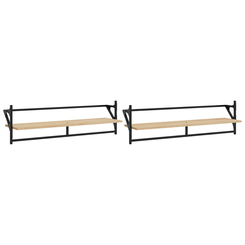 Wandschappen met stangen 2 st 100x25x30 cm sonoma eikenkleurig MeubelReus