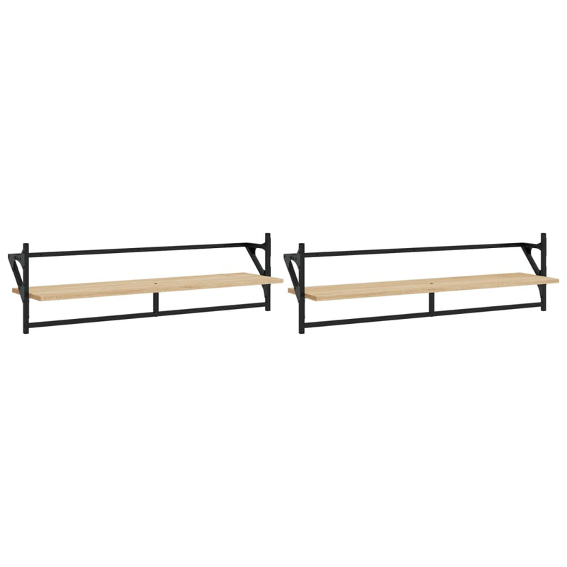 Wandschappen met stangen 2 st 100x25x30 cm sonoma eikenkleurig MeubelReus