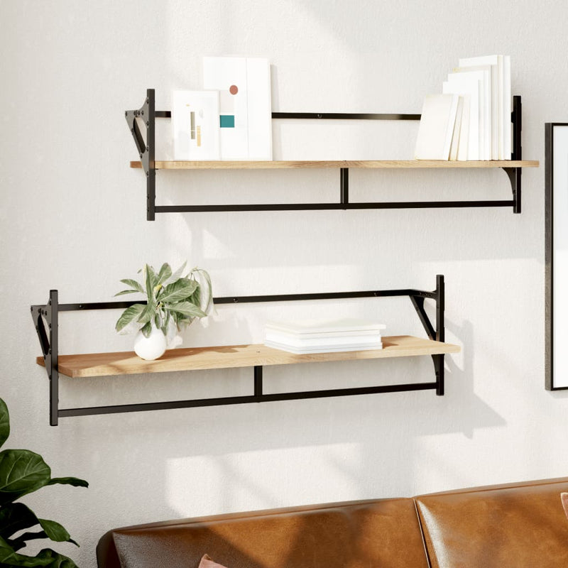 Wandschappen met stangen 2 st 100x25x30 cm sonoma eikenkleurig MeubelReus