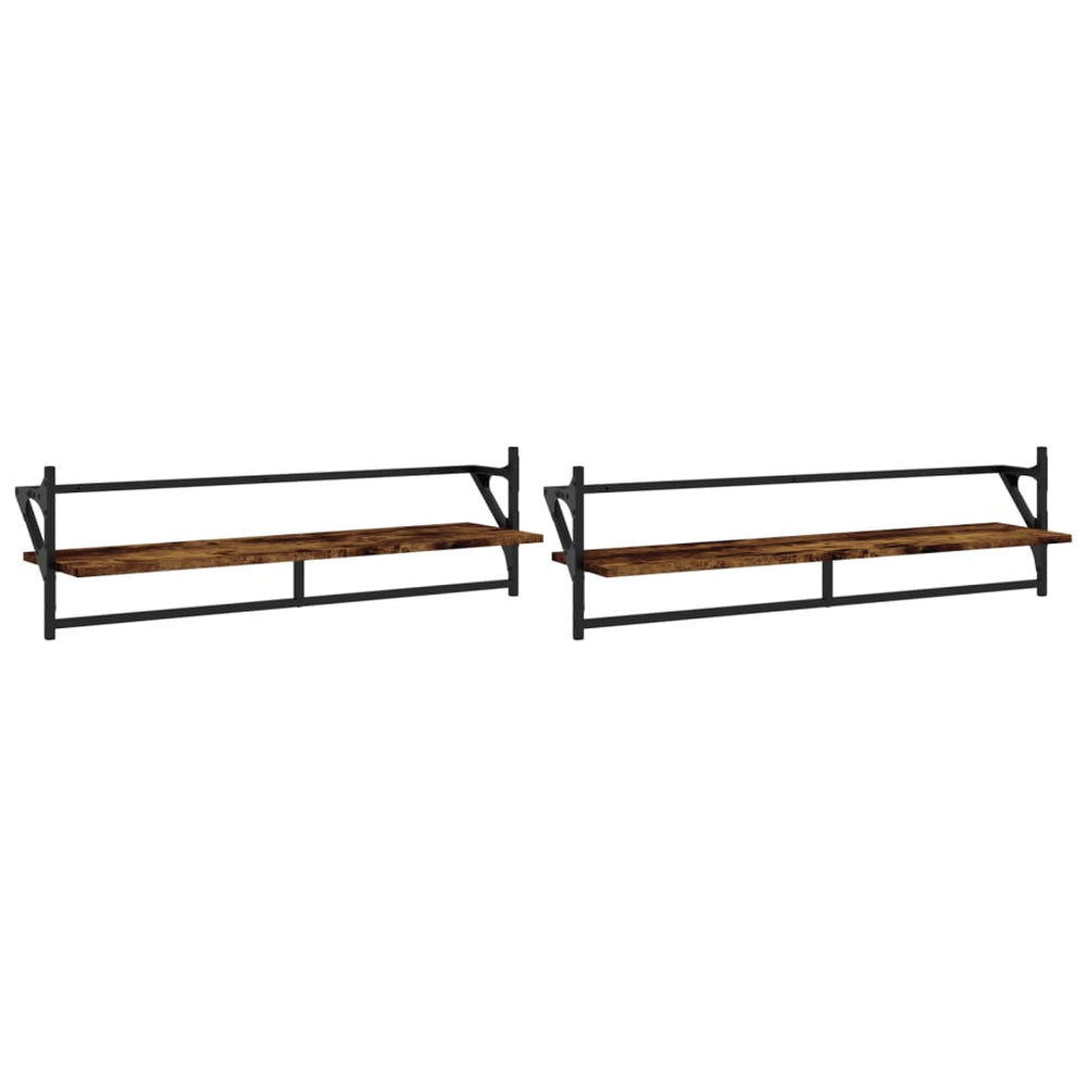 Wandschappen met stangen 2 st 100x25x30 cm gerookt eikenkleurig MeubelReus