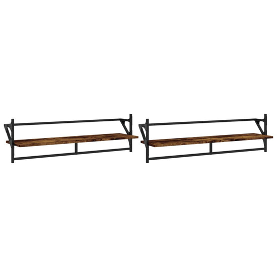 Wandschappen met stangen 2 st 100x25x30 cm gerookt eikenkleurig MeubelReus