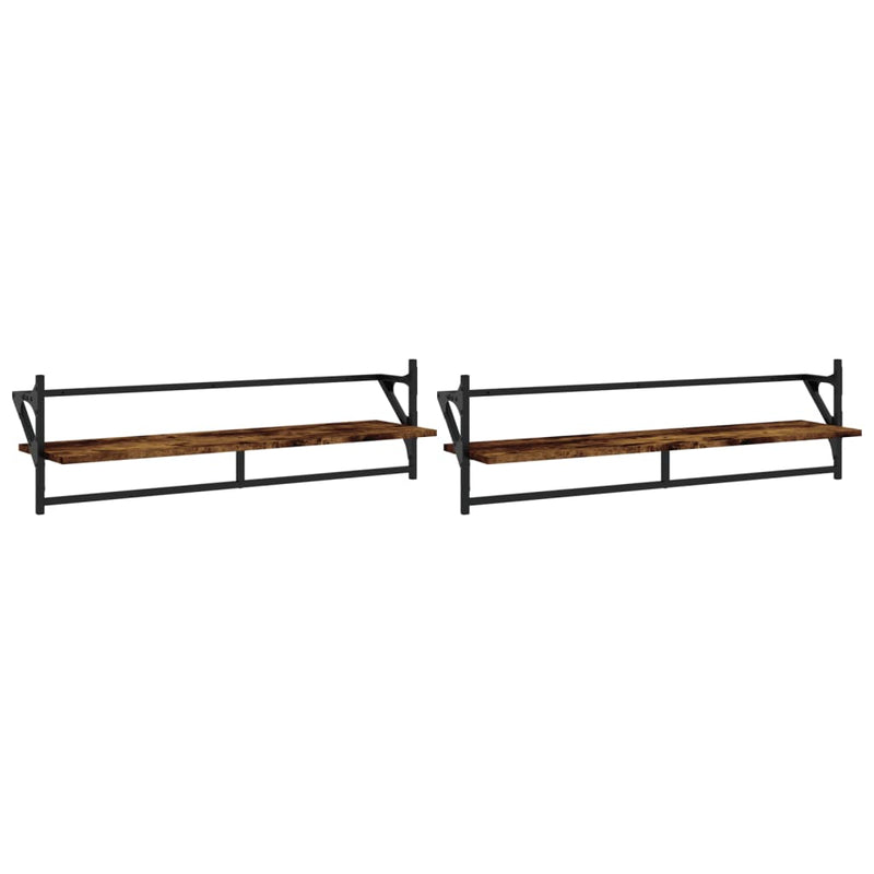 Wandschappen met stangen 2 st 100x25x30 cm gerookt eikenkleurig MeubelReus