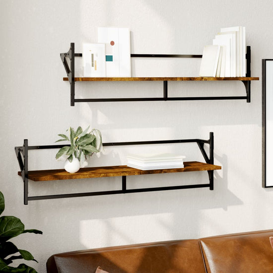 Wandschappen met stangen 2 st 100x25x30 cm gerookt eikenkleurig MeubelReus