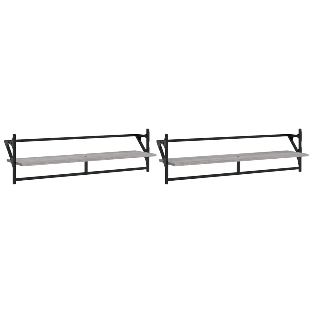 Wandschappen met stangen 2 st 100x25x30 cm grijs sonoma eiken MeubelReus