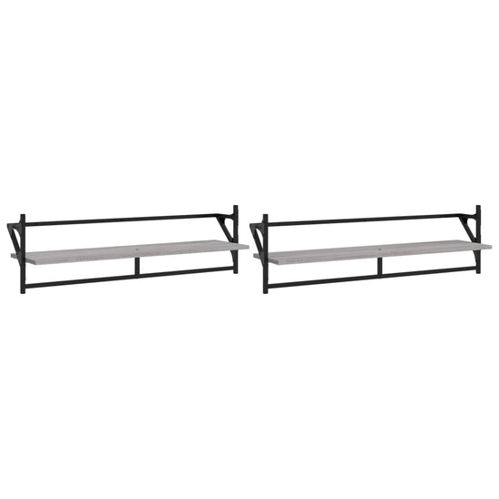 Wandschappen met stangen 2 st 100x25x30 cm grijs sonoma eiken MeubelReus