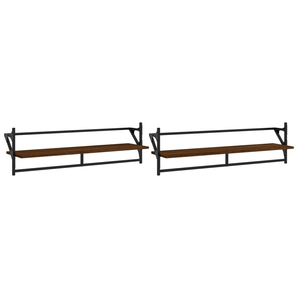 Wandschappen met stangen 2 st 100x25x30 cm bruin eikenkleur MeubelReus