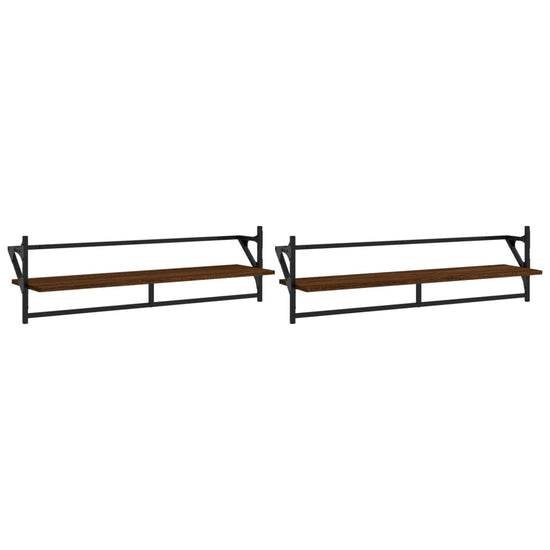 Wandschappen met stangen 2 st 100x25x30 cm bruin eikenkleur MeubelReus
