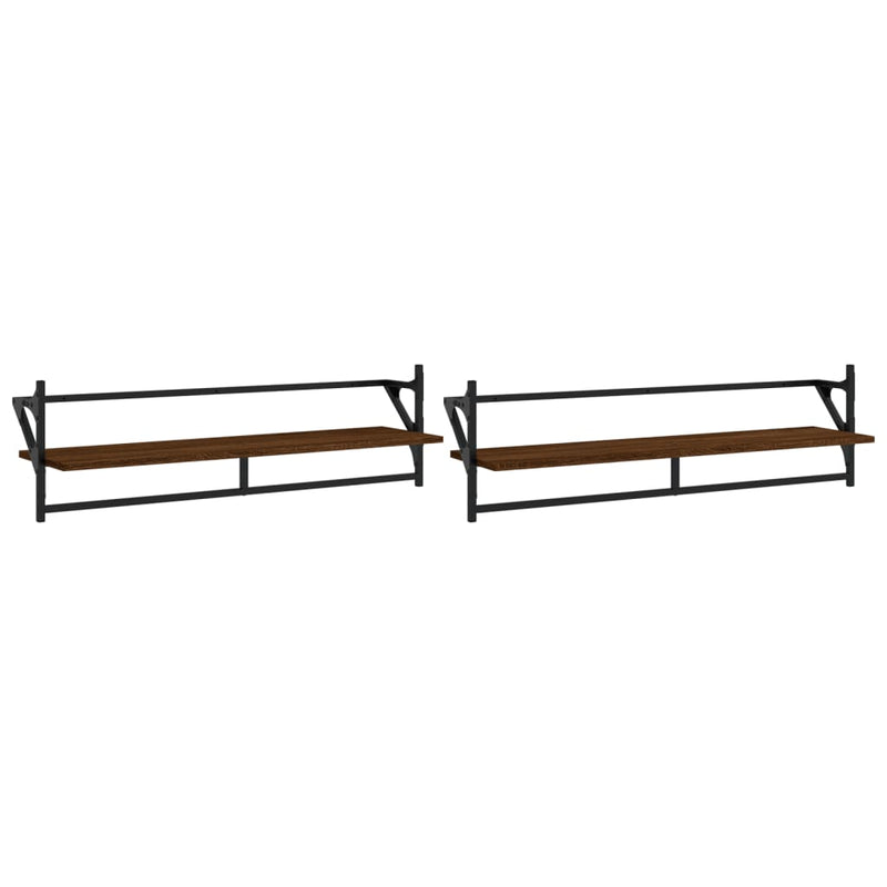 Wandschappen met stangen 2 st 100x25x30 cm bruin eikenkleur MeubelReus