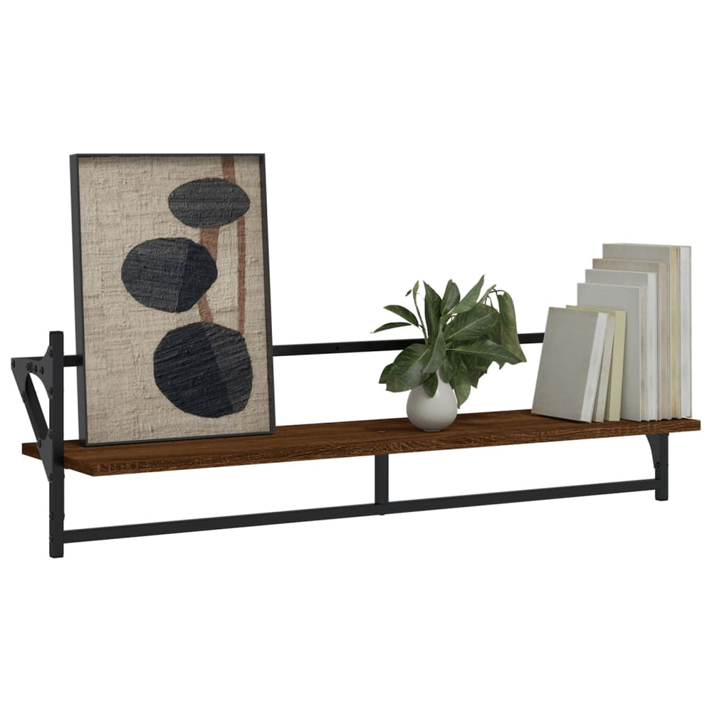 Wandschappen met stangen 2 st 100x25x30 cm bruin eikenkleur MeubelReus