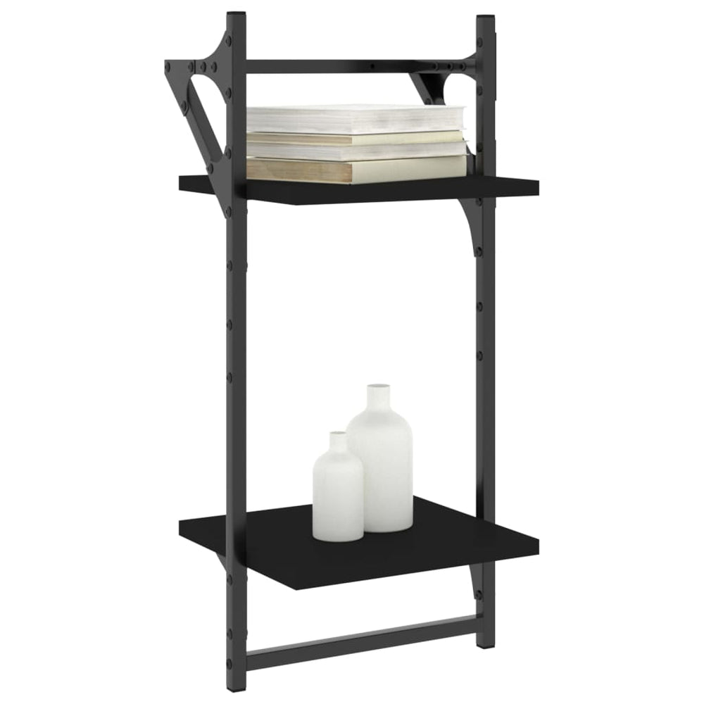 Wandschappen 2-laags met stangen 2 st 30x25x65 cm zwart MeubelReus