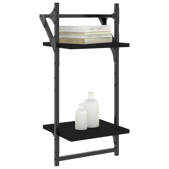 Wandschappen 2-laags met stangen 2 st 30x25x65 cm zwart MeubelReus