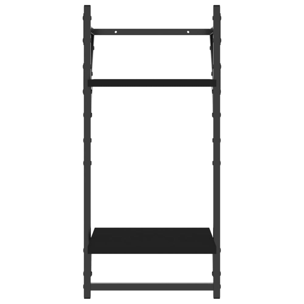 Wandschappen 2-laags met stangen 2 st 30x25x65 cm zwart MeubelReus