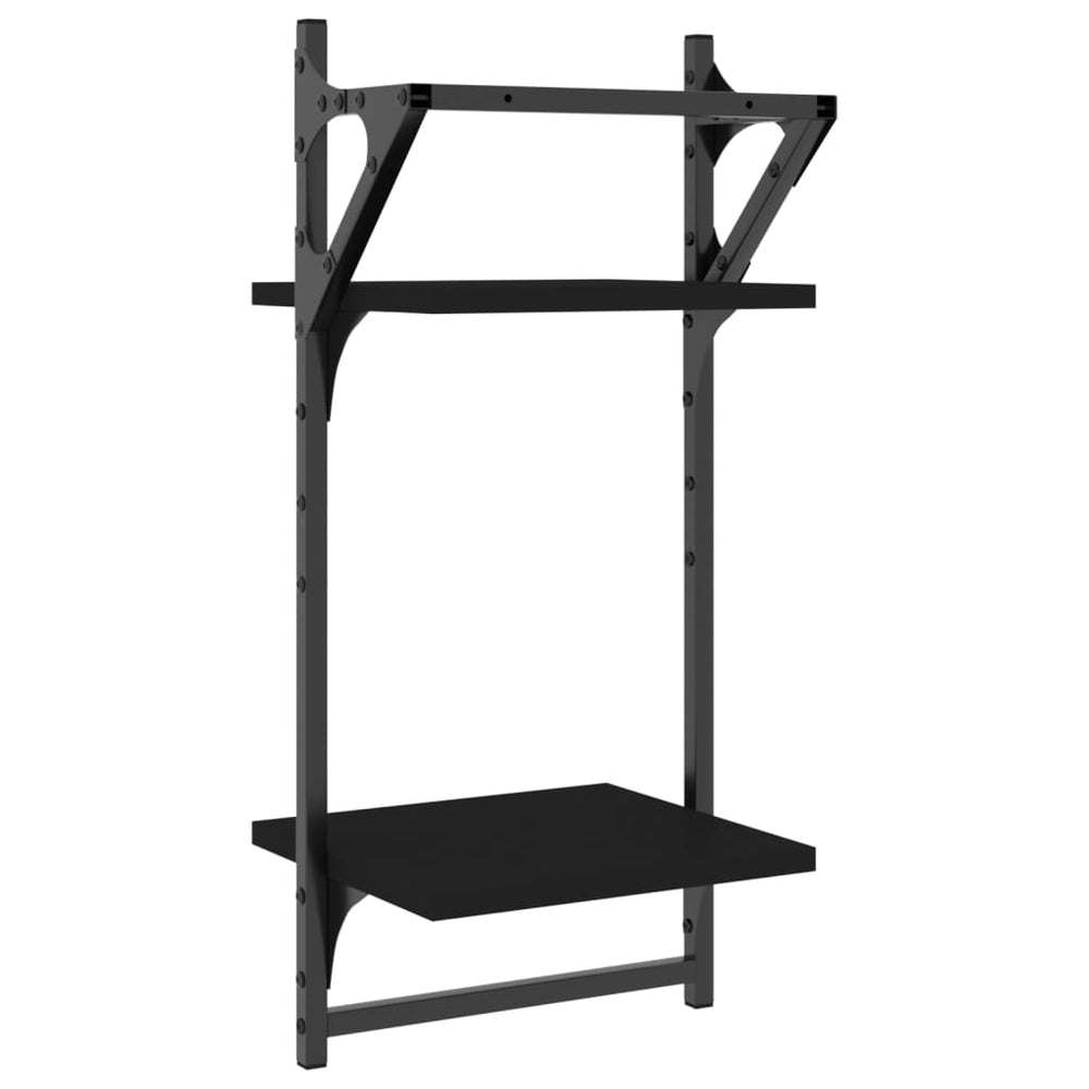 Wandschappen 2-laags met stangen 2 st 30x25x65 cm zwart MeubelReus