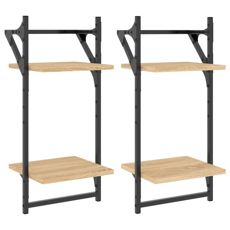Wandschappen 2-laags met stangen 2 st 30x25x65 cm sonoma eiken MeubelReus