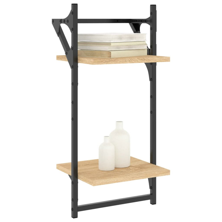 Wandschappen 2-laags met stangen 2 st 30x25x65 cm sonoma eiken MeubelReus