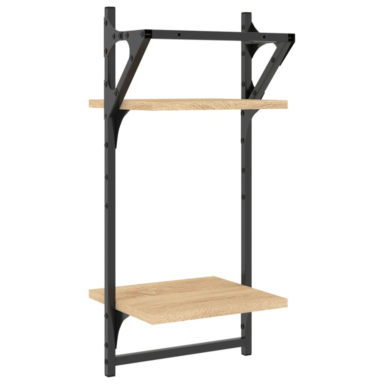 Wandschappen 2-laags met stangen 2 st 30x25x65 cm sonoma eiken MeubelReus