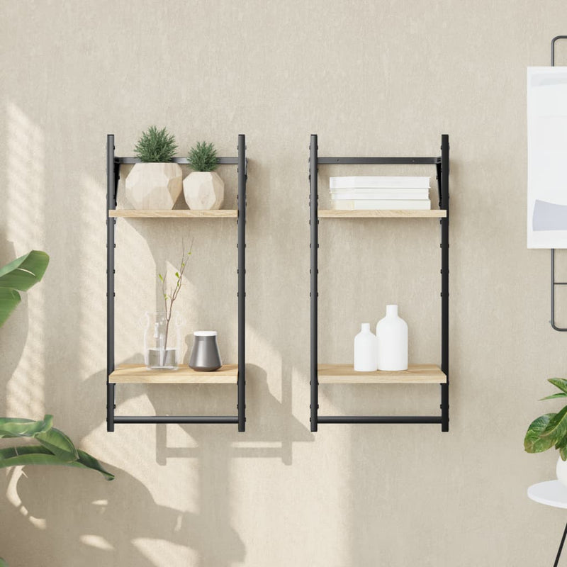 Wandschappen 2-laags met stangen 2 st 30x25x65 cm sonoma eiken MeubelReus