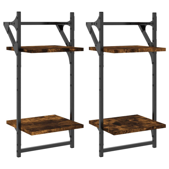 Wandschappen 2-laags met stangen 2 st 30x25x65 cm gerookt eiken MeubelReus